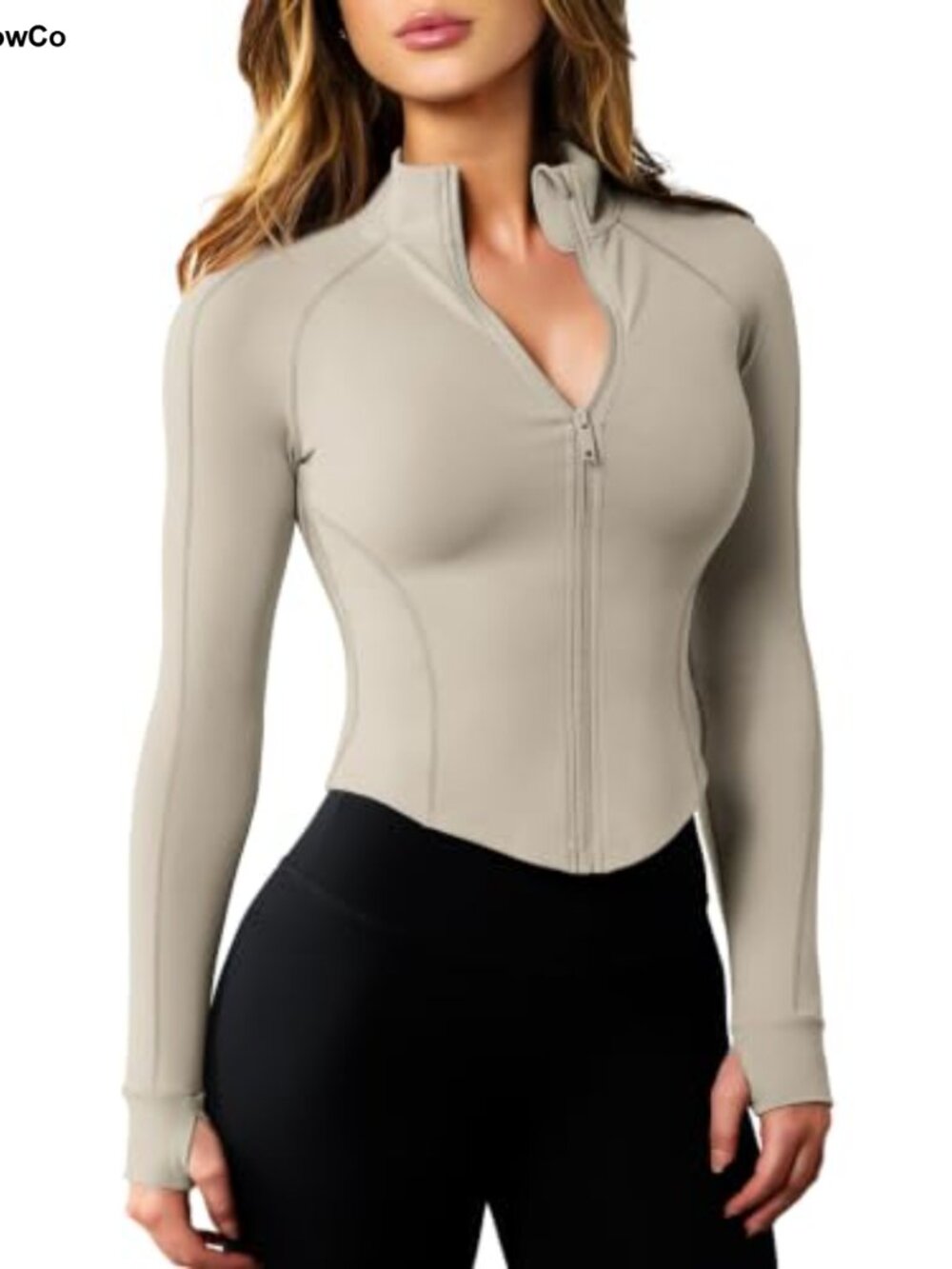 Women's Zip Up Cropped Yoga Jacket Lightweight Athletic Top with Thumb Holes